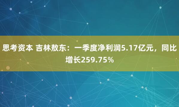思考资本 吉林敖东：一季度净利润5.17亿元，同比增长259.75%