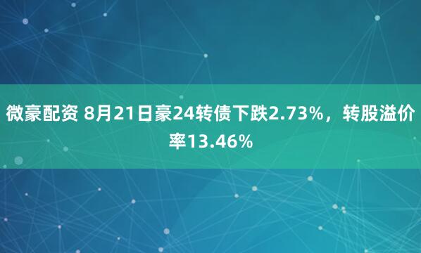 微豪配资 8月21日豪24转债下跌2.73%，转股溢价率13.46%