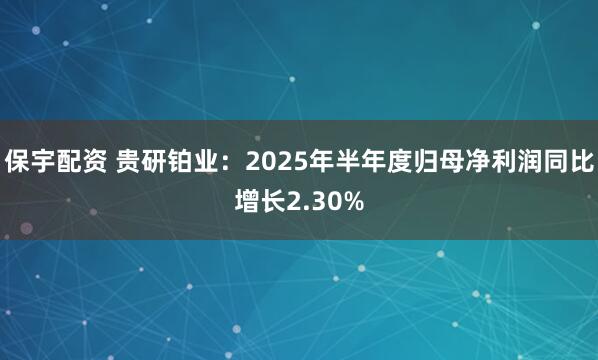 保宇配资 贵研铂业：2025年半年度归母净利润同比增长2.30%