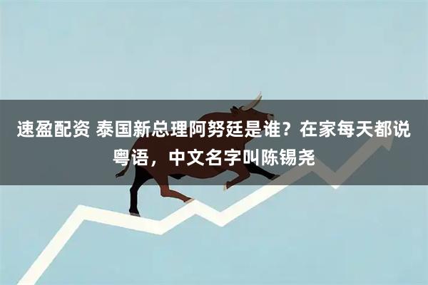 速盈配资 泰国新总理阿努廷是谁？在家每天都说粤语，中文名字叫陈锡尧